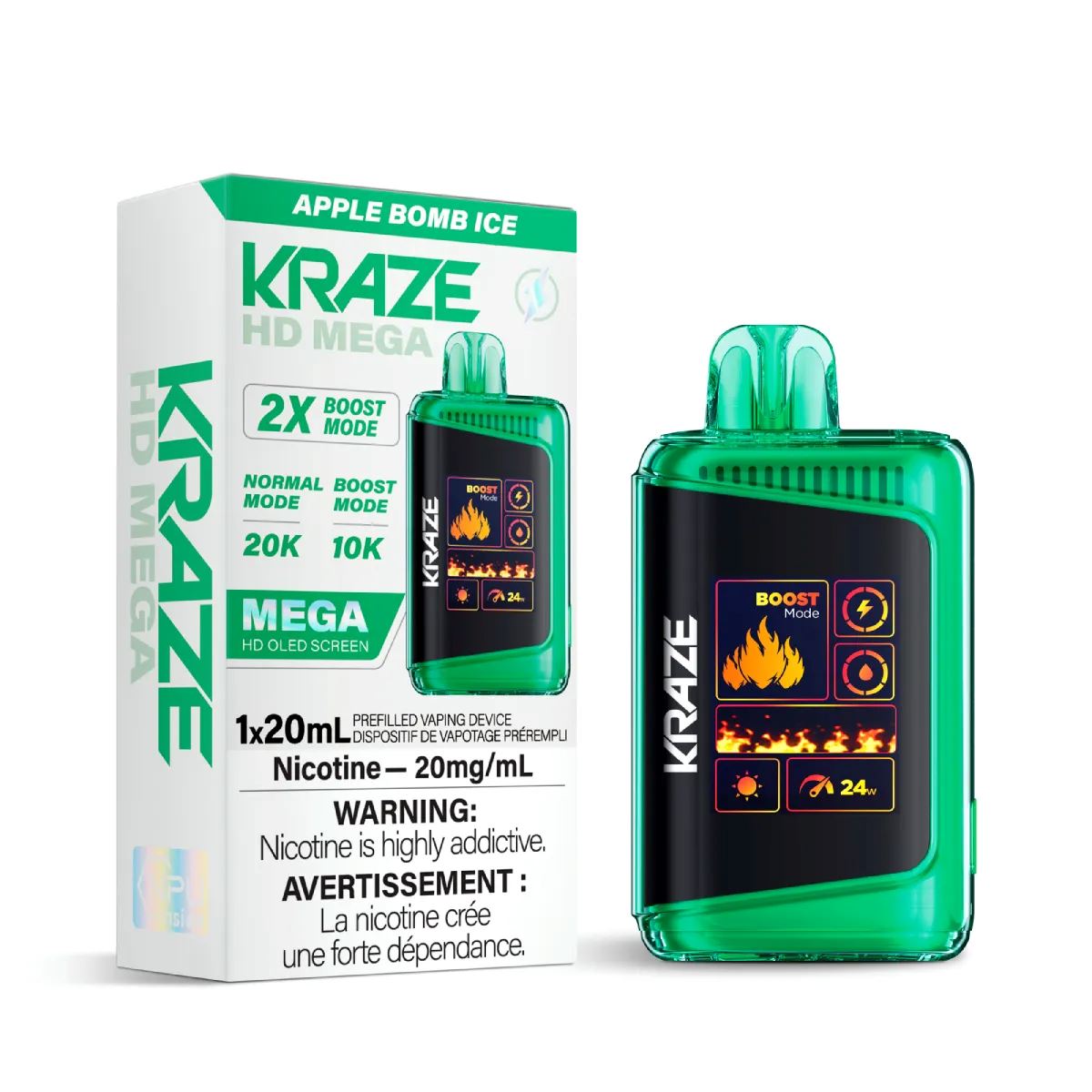 Apple Bomb Ice - Kraze HD Mega 20k Disposable Kraze HD Mega 20mg - 2% 