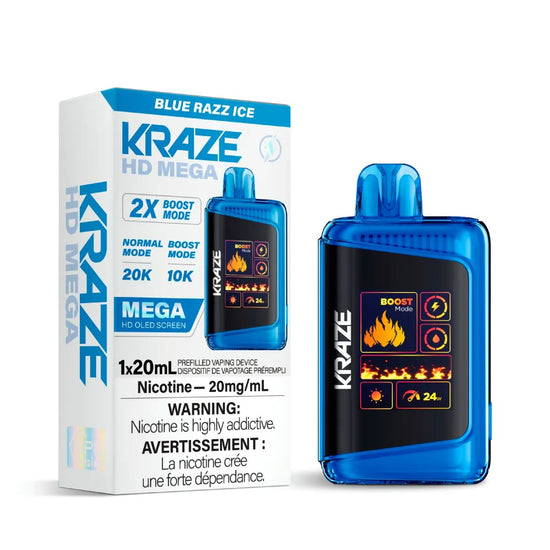 Blue Razz Ice - Kraze HD Mega 20k Disposable Kraze HD Mega 20mg - 2% 