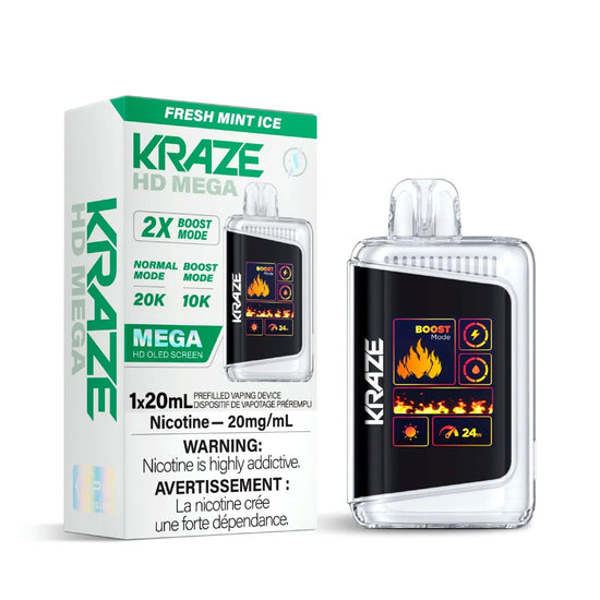 Fresh Mint Ice - Kraze HD Mega 20k Disposable Kraze HD Mega 20mg - 2% 