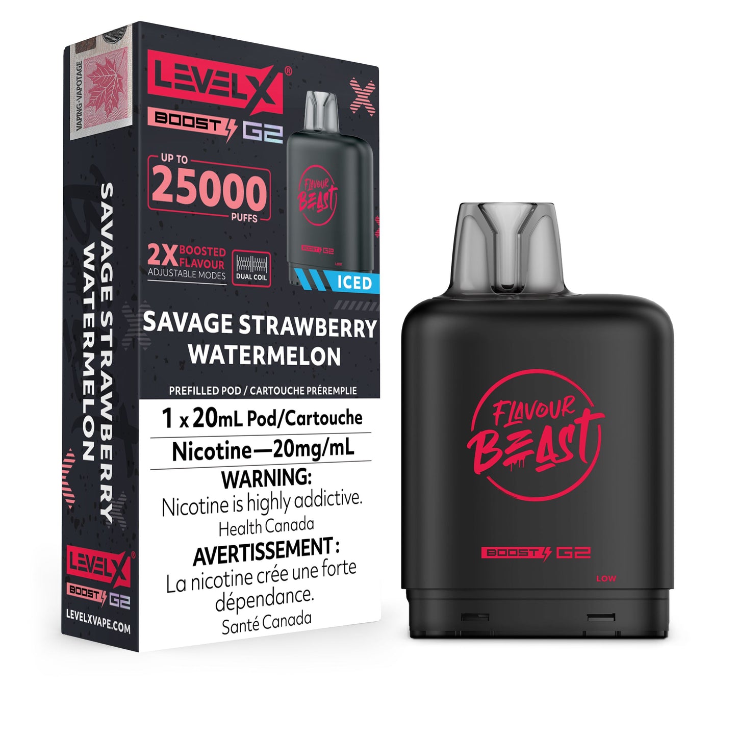 Savage Strawberry Watermelon - Flavour Beast Level X Boost Disposable Level X 20mg - 2% 